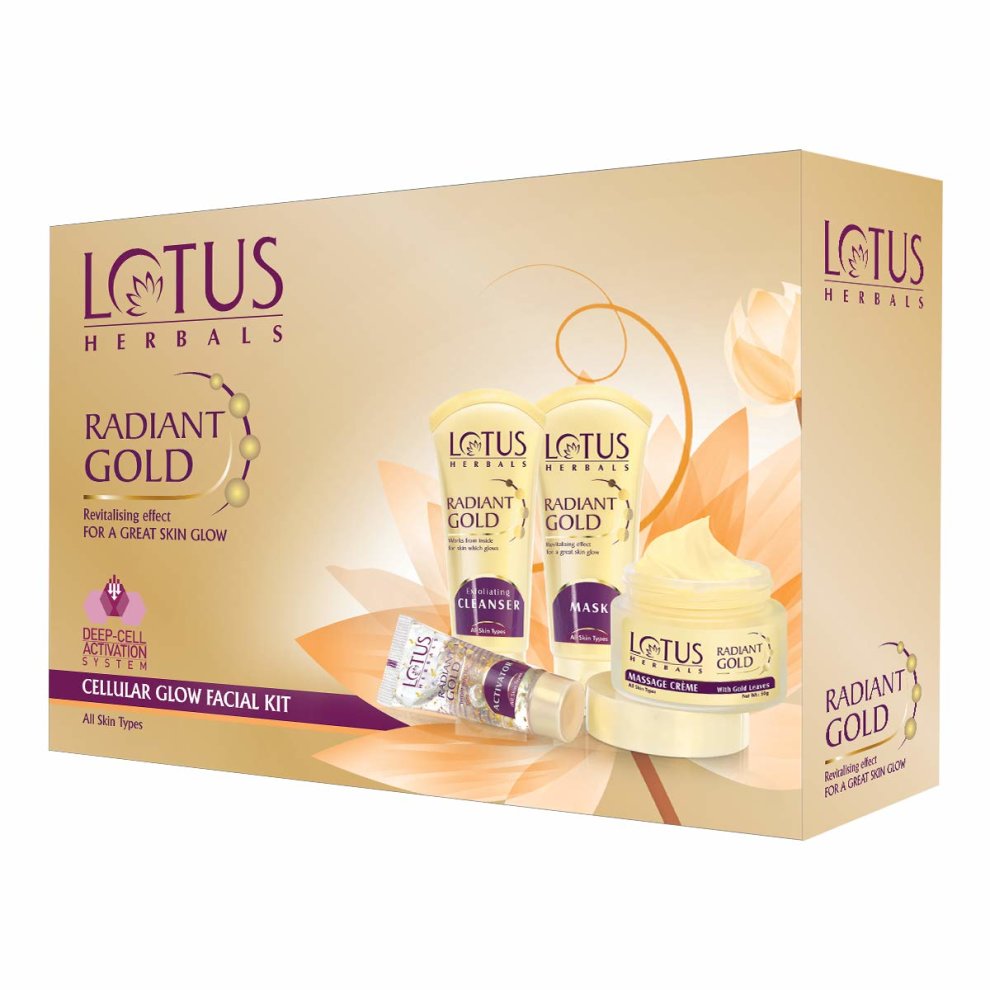 Lotus Radiant Gold Facial Kit for Instant Glow with 24K Pure Gold Papaya 4 Easy Steps   170g (Multiple Use)