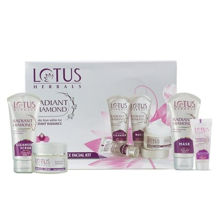 Lotus Herbals Radiant Diamond Cellular Radiance 5 in 1 Facial Kit | with Diamon Dust & Cinnamon | for All Skin Types  170g